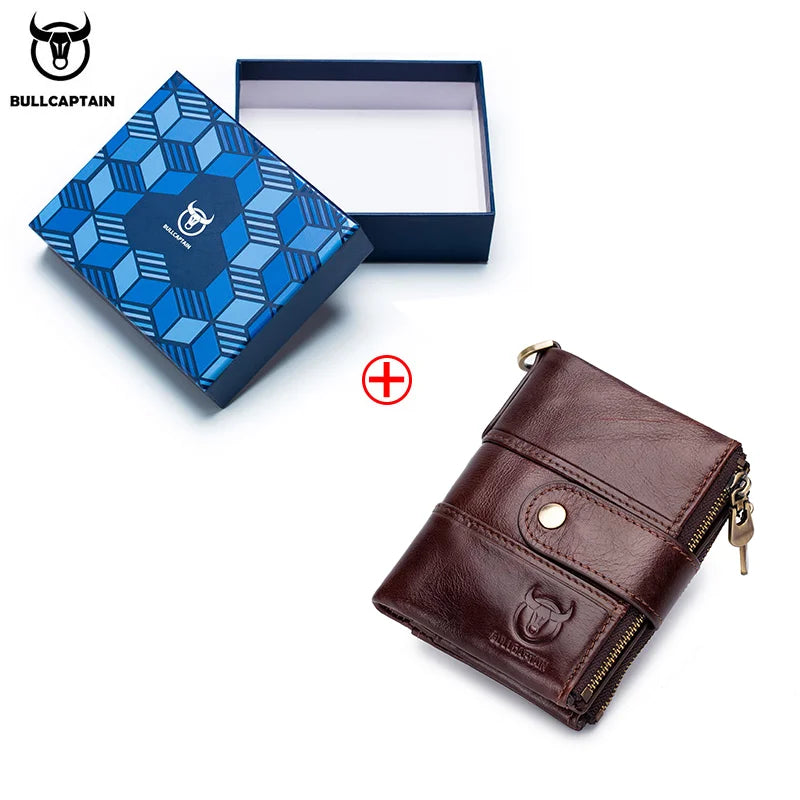 BULLCAPTAIN Men's Genuine Leather Wallet Rfid Function High Quality Leather Fashion Chain Multifunctional Men's Pocket Wallet