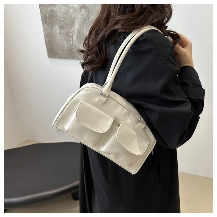 Vintage Ladies Commute Tote Business Shoulder Bag Pu Leather Female Underarm Bag