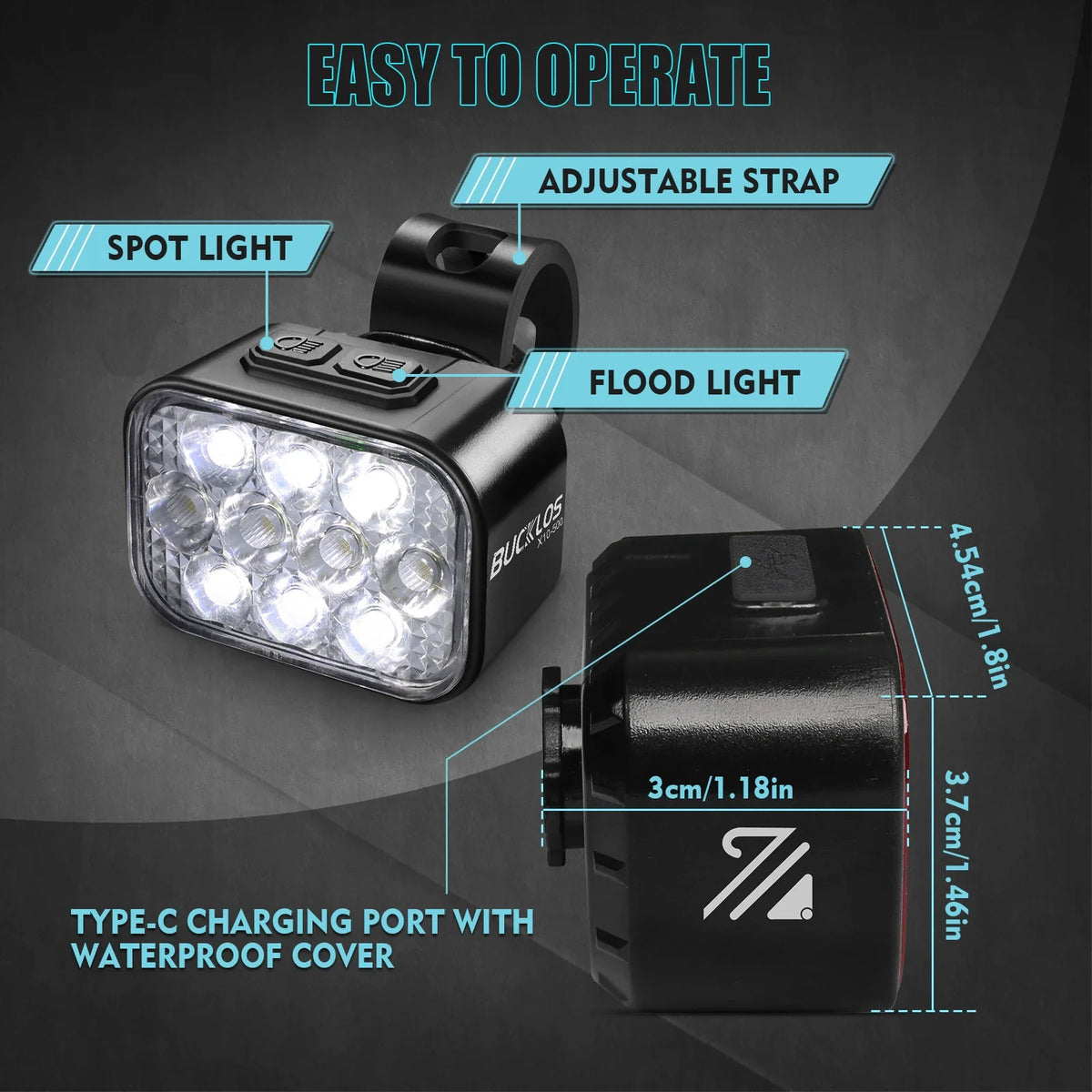 BUCKLOS USB Charge Bicycle LED Headlight Taillight Lightweight Bike Front Rear Lamp Waterproof Tail Lights Cycling Flashlight