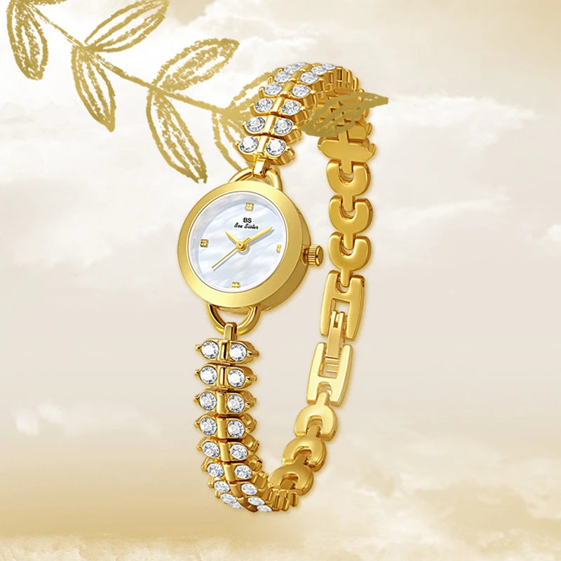 Bee Sister Watch Luxury Gold Small Chain Quartz Watches for Woman Hand Clock With Diamonds