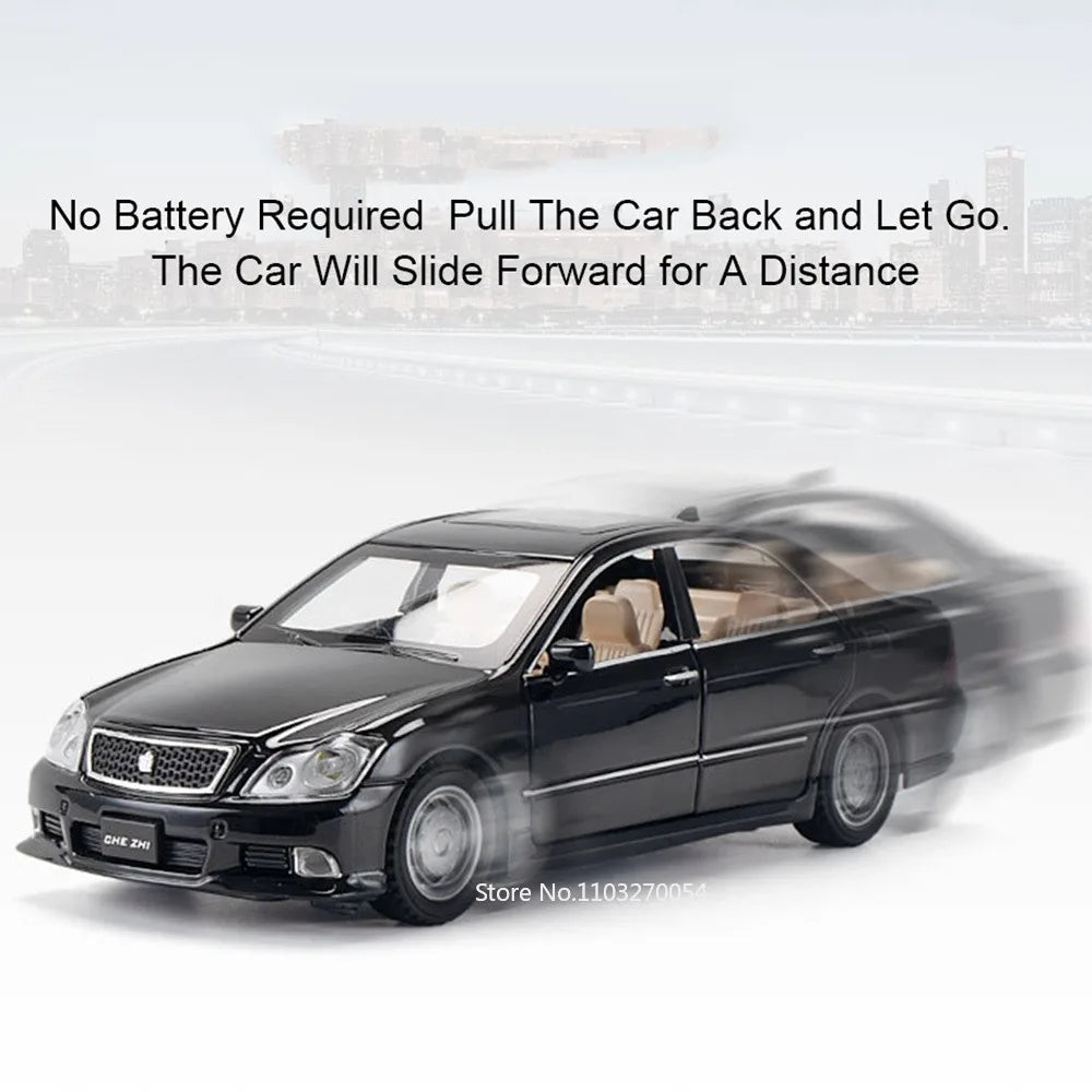 1:32 Crown Corolla Toys Model Car Diecast Alloy Vehicles Rubber Tires 6 Doors Opened Sound Light Pull Back Cars Toy for Kid Gift