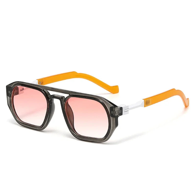 JNPCXI New Retro Polygon Square Double Bridges Women Sunglasses Shades Black Fashion Clear Gradient Lens Men Trending Frame