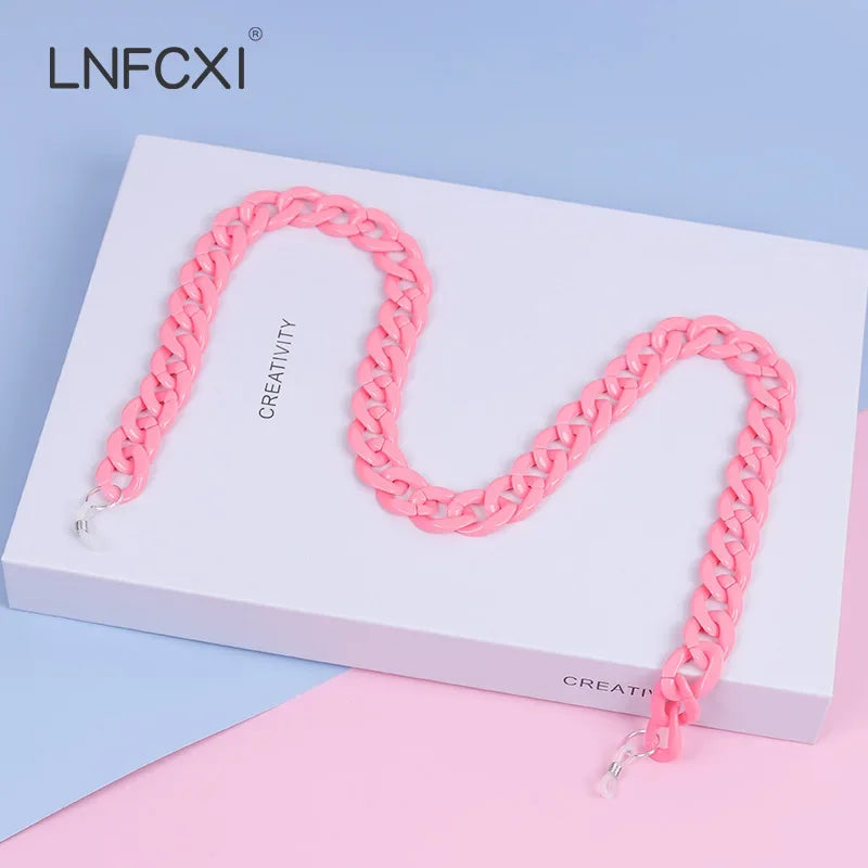 JNPCXI Retro Bright Acrylic Glasses Sunglasses Chain Straps Lanyards Blue Color Reading Glasses Hanging Neck Glasses Chain