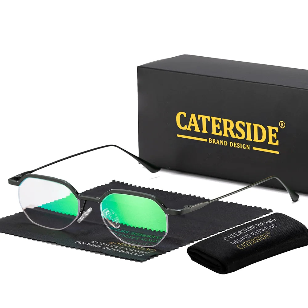 CATERSIDE Retro Polygon Sunglasses Men Metal Semi Rimless Sun Glasses Uv400 Women Outdoor Protection Driving Decorative Eyewear