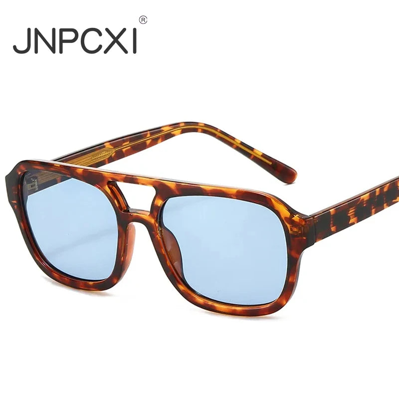 JNPCXI New Retro Square Double Bridges Men Sunglasses Fashion Quality Shades UV400 Women Gradient Blue Sun Glasses