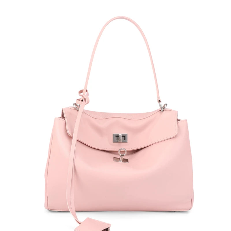 Women's Genuine Leather Large Capacity Solid Color Tote Bag 2026 New Fashion Leather Shoulder Bag Casual Ladies Commute Handbag