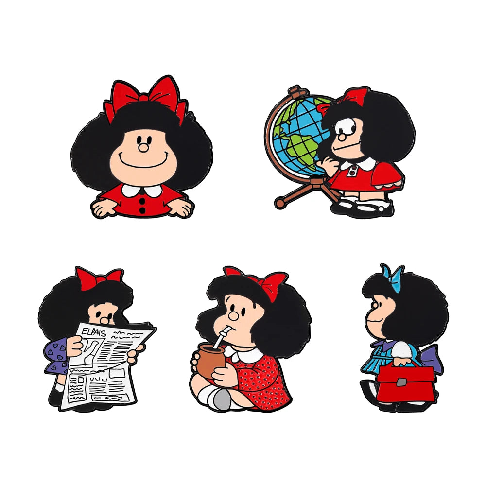 5 Pcs Anime Mafalda Cute Character Brooch Individuality Enamel Pin Backpack Clothing Jewelry Metal Badge Accessories Gift