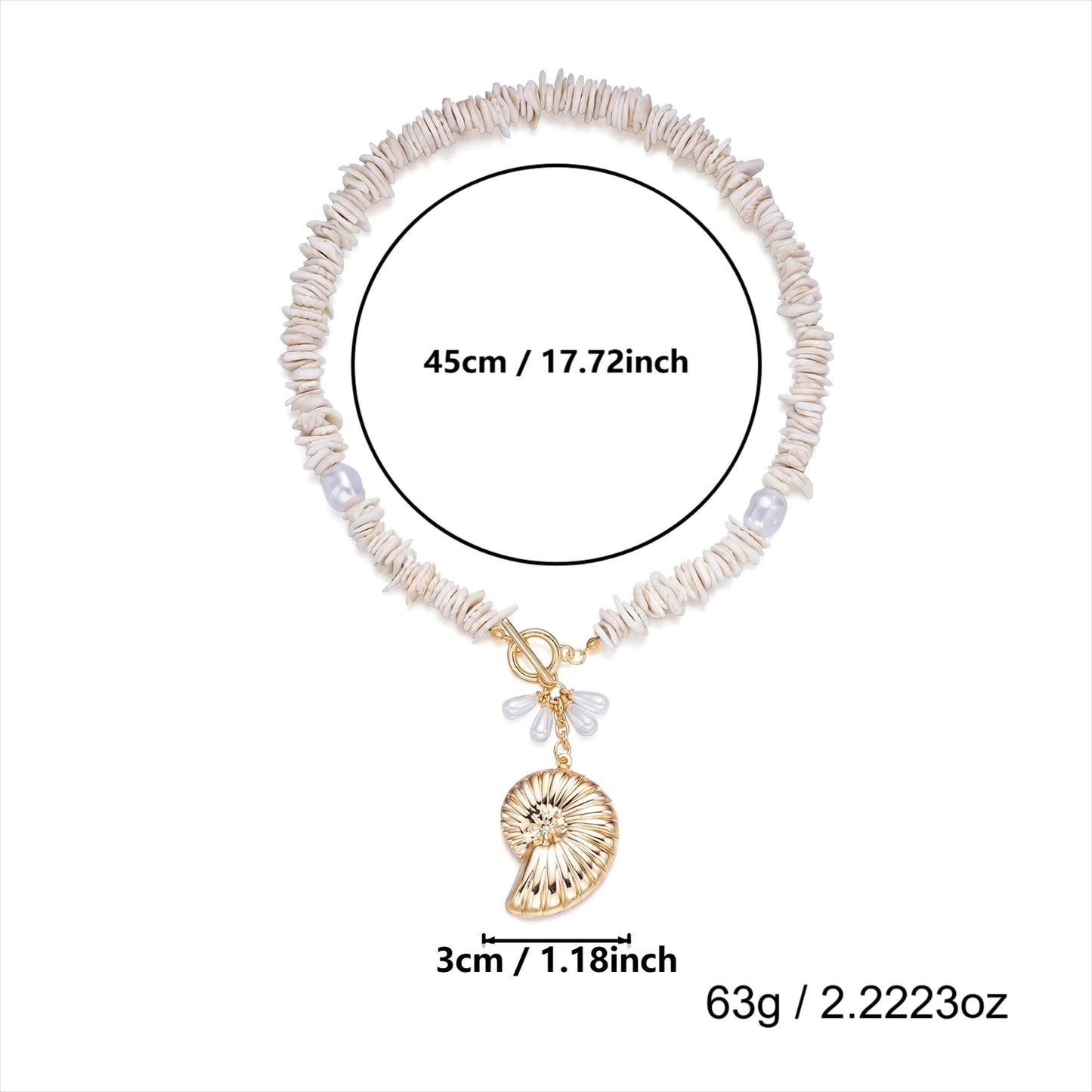 Vintage Long Chain Faux Pearl Necklace Crushed Shell Conch Pendant Choker Summer Beach Vacation Sweater Jewelry For Women