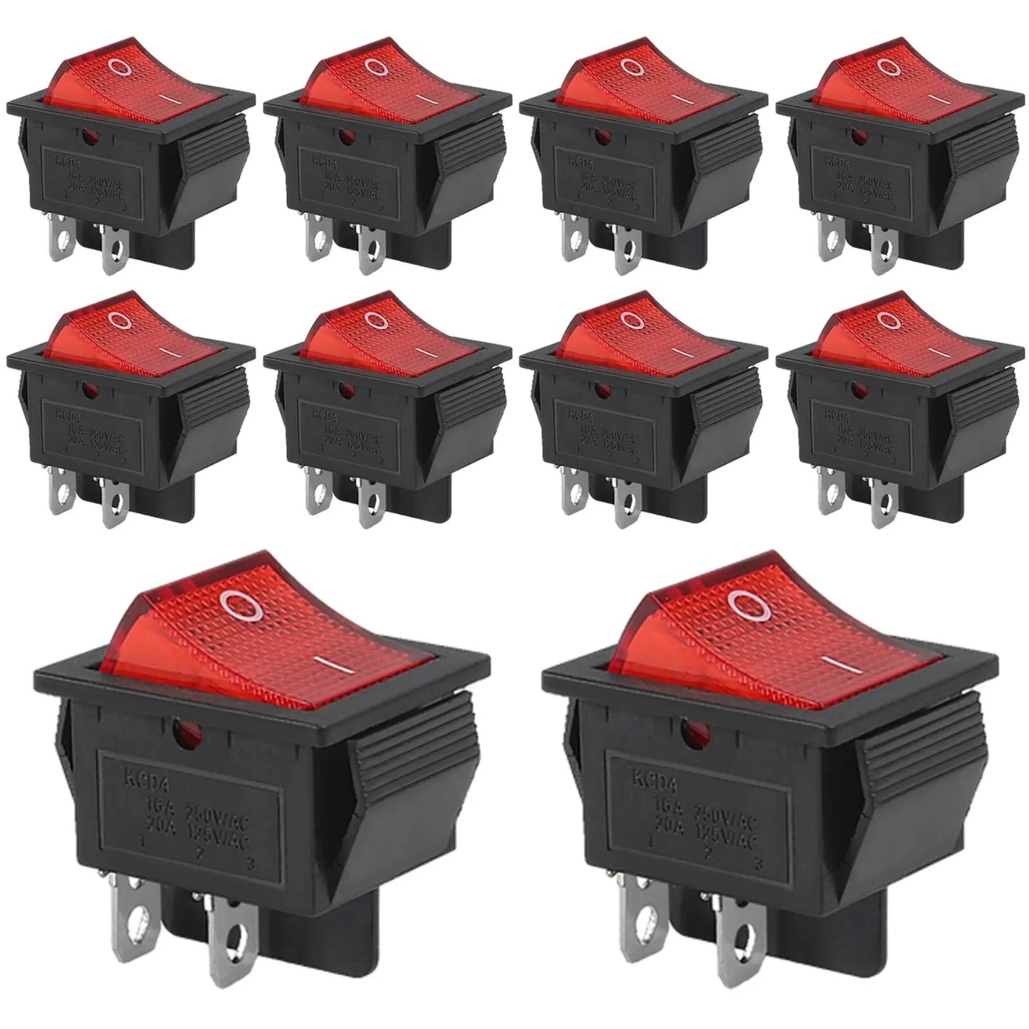 10/20pcs 15/30A 250V KCD2 KCD4 Rocker Switch DPST 4 Pin Red Lighted 120V Rocker Toggle Switch ON Off Heavy Duty
