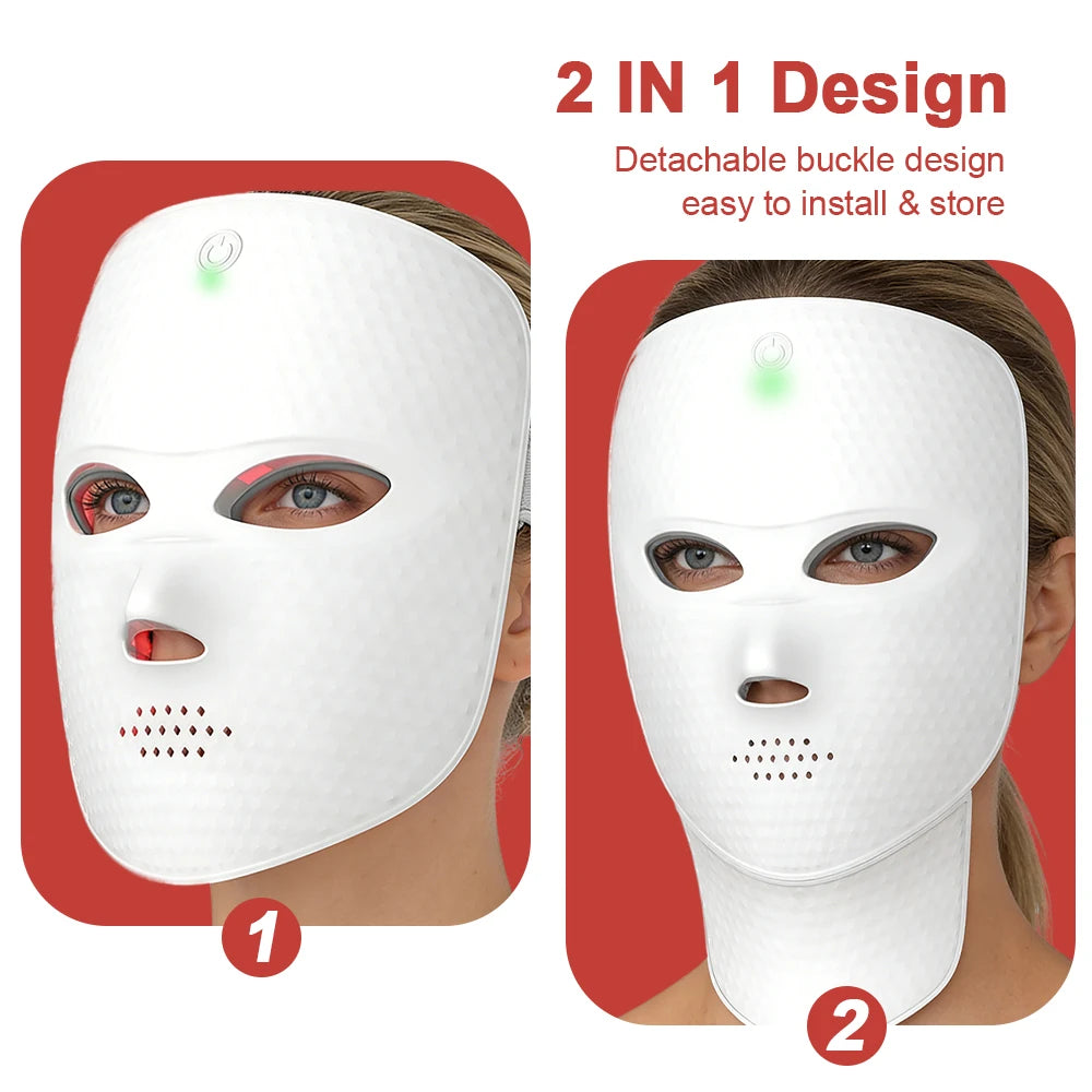 7 Colors LED Photon Wireless Face Neck Beauty Mask Red Light Anti-Wrinkle Skin Rejuvenation Tighten Skin Care Facial LED Mask
