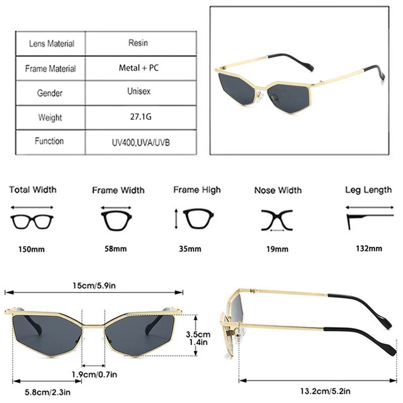 JNPCXI New Cat Eye Polygon Metal Sunglasses Women Shades UV400 Fashion Gradient Men Sun Glasses