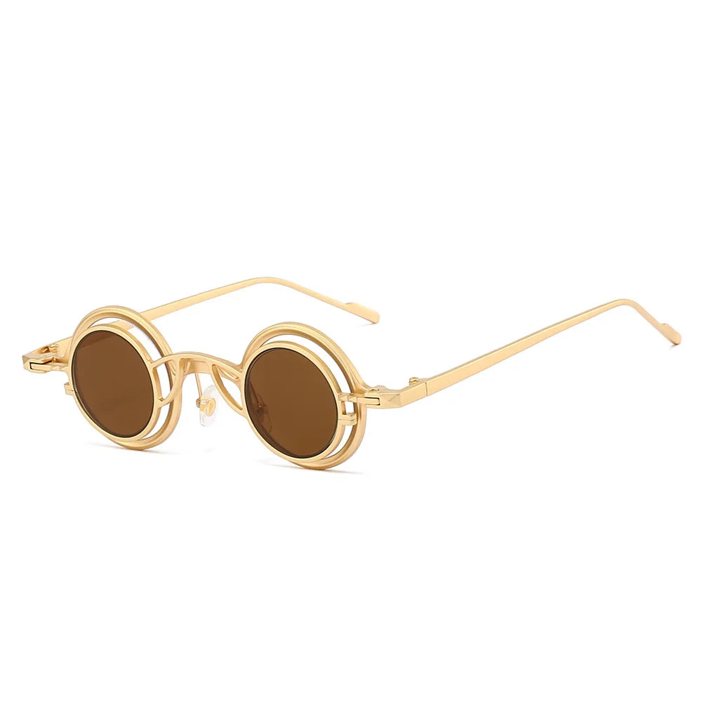 JNPCXI New 2 in 1 Punk Round Men Sunglasses Retro Rivets Women Gold Black Shades UV400 Sun Glasses