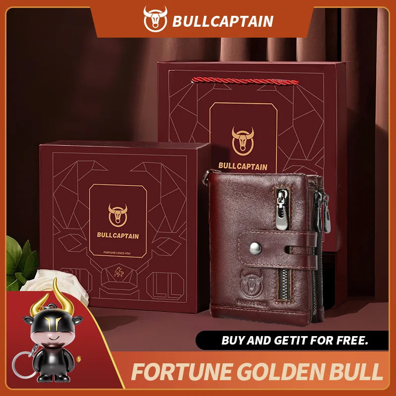 BULLCAPTAIN Gift Box Men's Genuine Leather Wallet Multi-Function RFID Anti-theft Iron Chain Card Bag Comes With Coin Coin Wallet