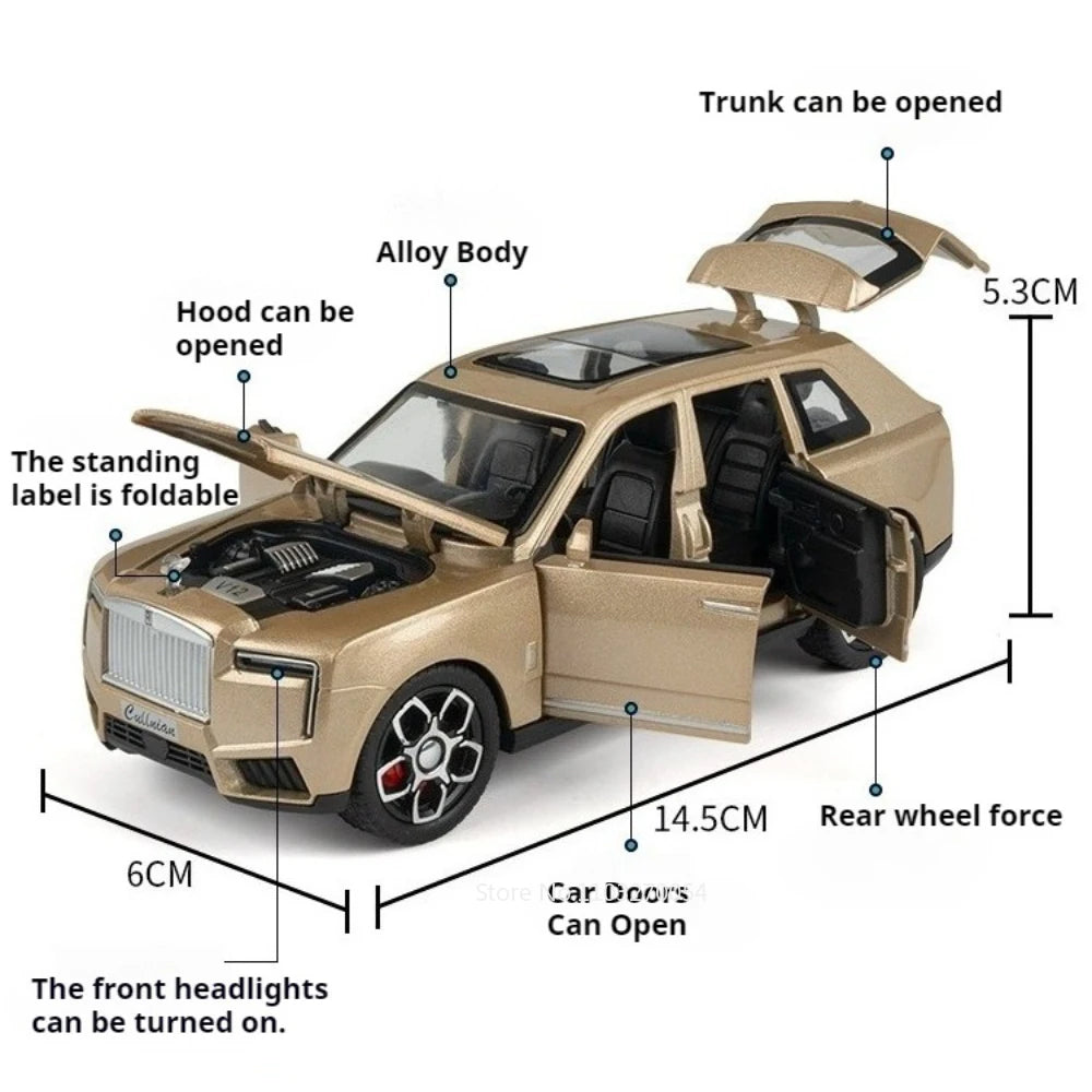 1:32 Rolls Royce Phantom Cullinan Diecast Alloy Model Toys Car Doors Opened with Sound Light Pull Back Toy Bookshelf Decorations