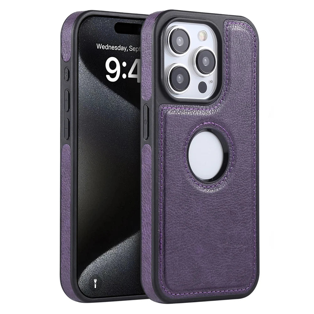 Luxury Business PU Leather Cowhide Case For iPhone 17 17Air 11 12 13 14 15 16 Pro Max Plus Logo Hole Shockproof Protective Cover