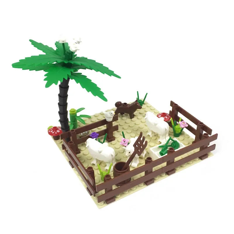DIY Farm Building Blocks Set Cattle Pen Pig Shed Chicken Horse Panda MOC Scene