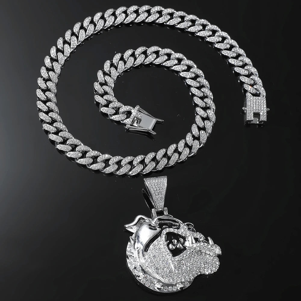 Trendy Men Hip hop Dog Pendant Necklace with 13mm Cuban Chain Hiphop Animal Pendants Necklaces Fashion Punk Charm Jewelry Gifts