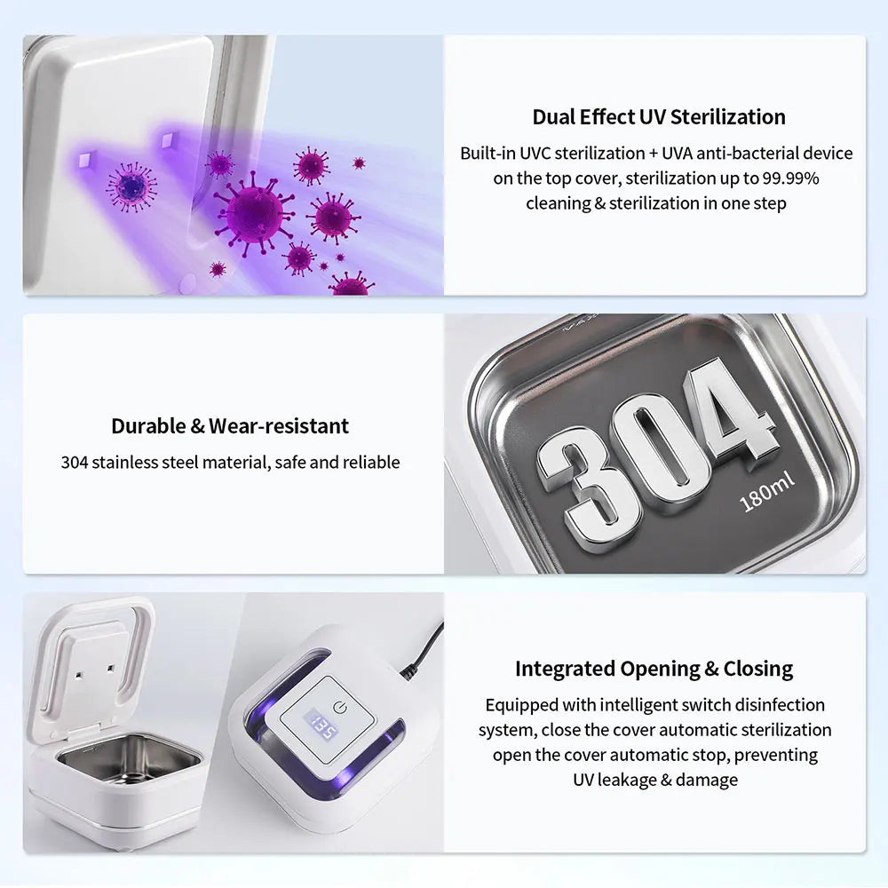 180ml Ultrasonic Cleaner UV Sterilization Ultrasound Dental Assistant Denture Washing Machine For False Teeth Aligner Retainer