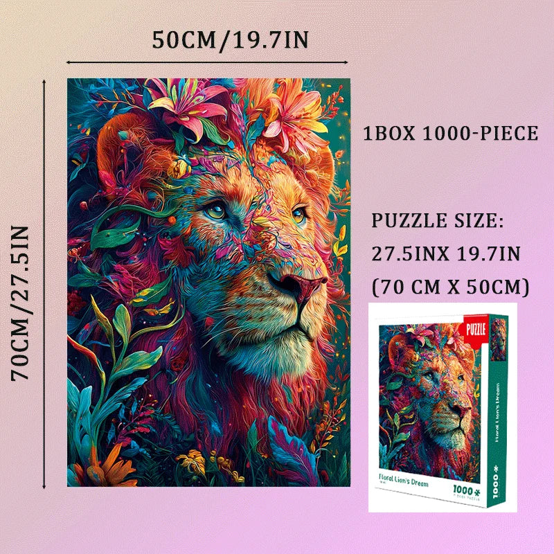 1000-Piece Jigsaw Puzzle for Adults: Majestic Lion in Vivid Colors, Large 70x50cm (27.5x19.7in)  Christmas Gifts