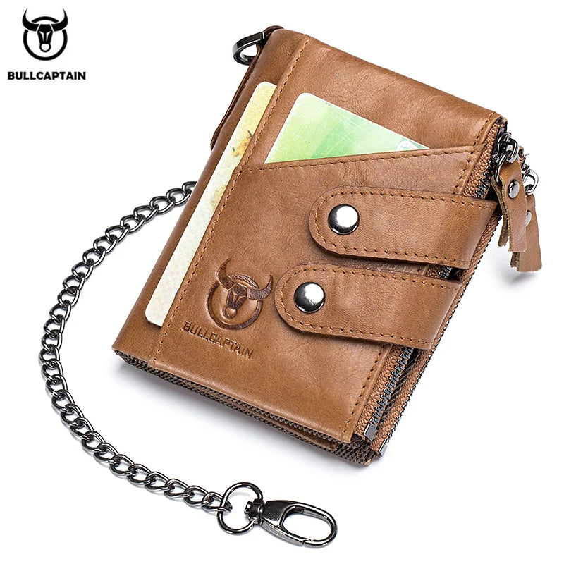 BULLCAPTAIN Men's Zipper Wallet Rfid Wallet Multifunction Storage Bag Coin Purse Wallet's Card Bags Genuine Leather Purse Male