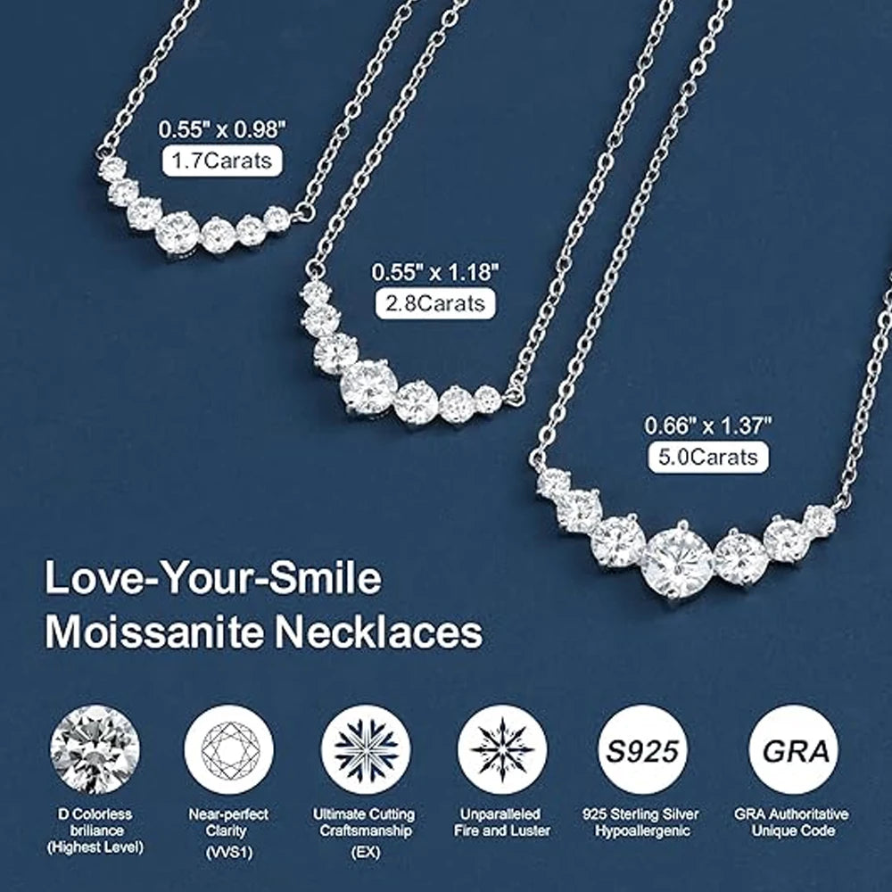 Woman's Moissanite Jewelry, 925 Sterling Silver Plated 18k White Gold Necklace.