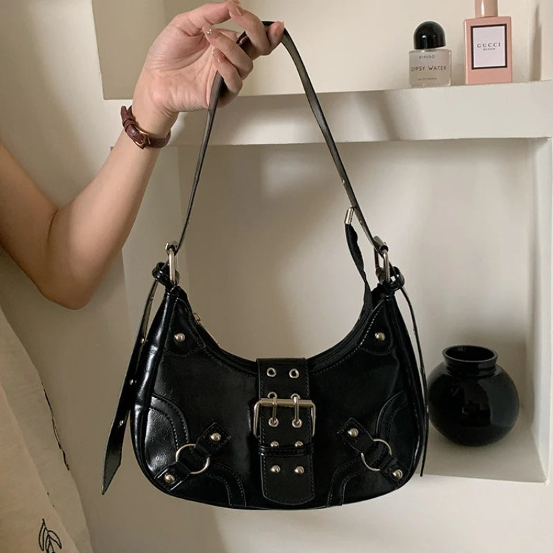 2026 Spring Hot Selling Maillard Women's Handbags Retro Cool Girls Underarm Bag Y2K Wasteland Style Vintage Leather Shoulder Bag