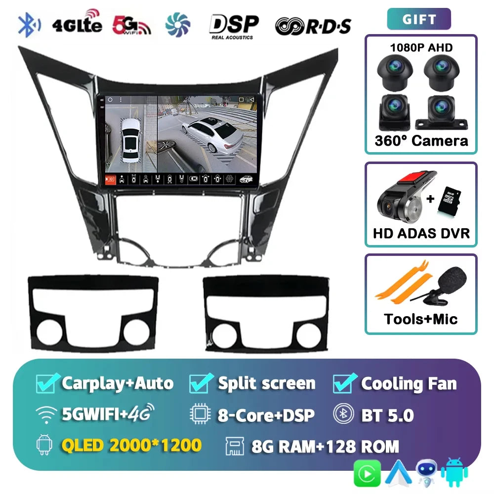 For Hyundai Sonata 6 YF 2009 - 2014 Android 15 2K QLED Car Radio Multimedia Video Player GPS stereo CarPlay Head Unit 4G WIFI