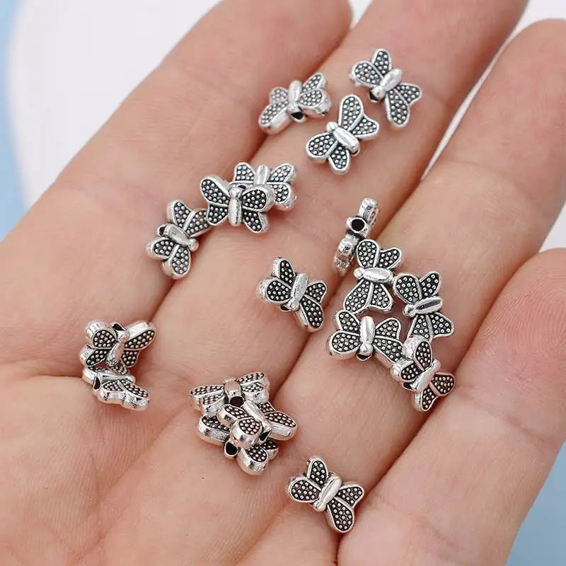 20Pcs Silver Plated Butterfly Loose Spacer Beads for Jewelry Making Bracelet Accessories DIY Handmade Findings 10x7mm