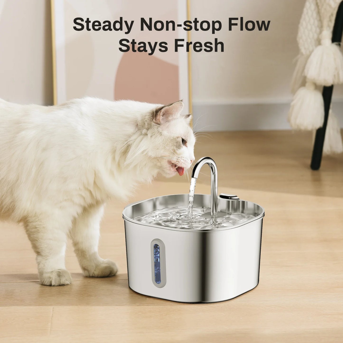 2.2L Automatic Cat Water Fountain Square Stainless Steel Pet Water Feeder Tools