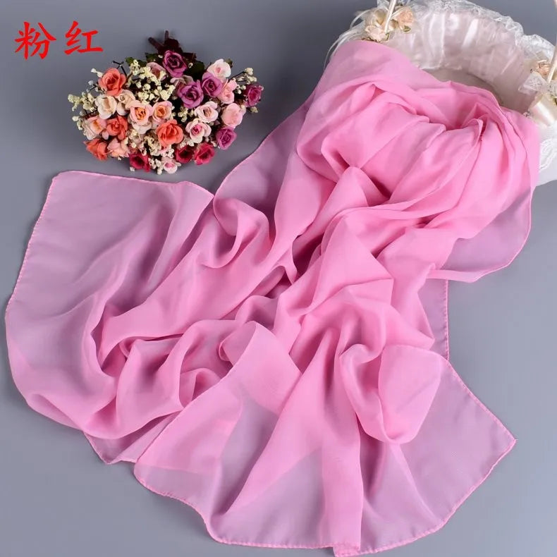 New Fashion Temperament Pure Monochrome Women's Long Chiffon Scarves Wholesale Yiwu Plain Pure Color Small Scarves
