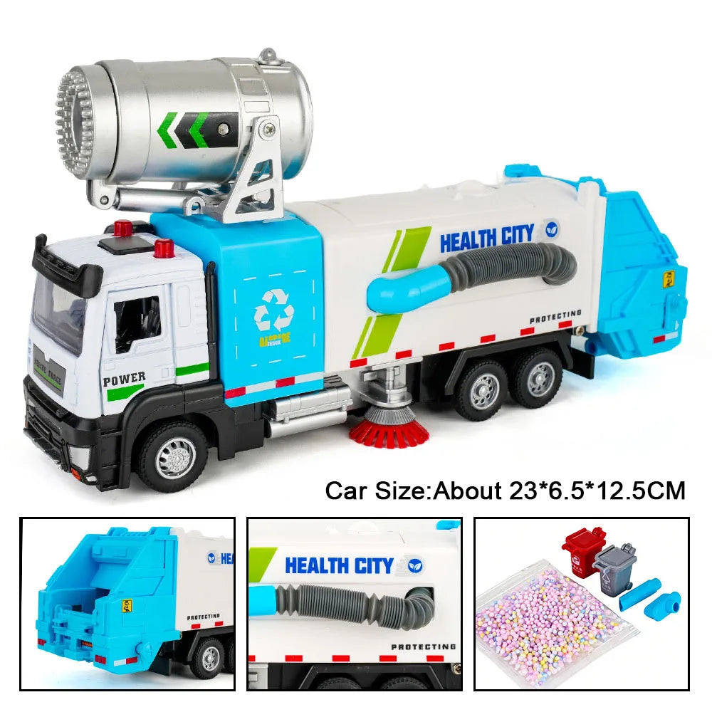 1:32 Vacuum Sweeper Vehicle Urban Anti Haze Truck Alloy Diecast Models Toys Car Rubber Tires Pull Back Vehices Gifts for Friends