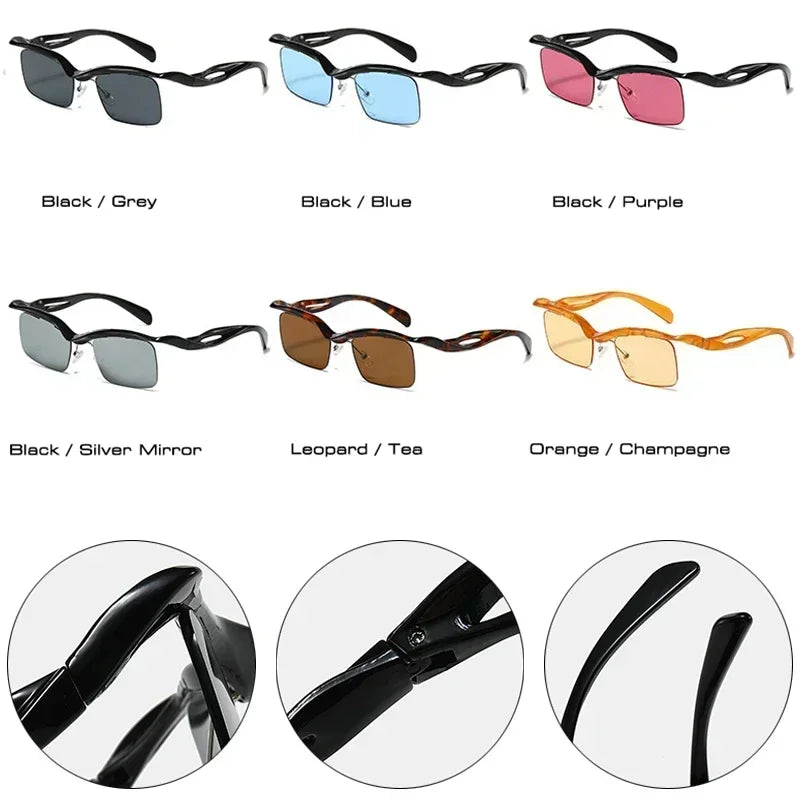 JNPCXI Retro Unique Rimless Square Sunglasses Fashion Ocean Lens Shades Brand Designer Men Punk Mirror Sun Glasses
