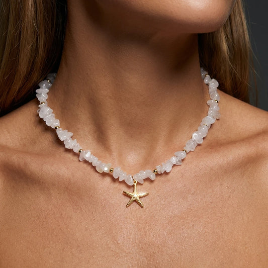 Boho Faux Stone Crushed Irregular Beaded Choker Necklace Women Summer Beach Collar Jewelry Accessories