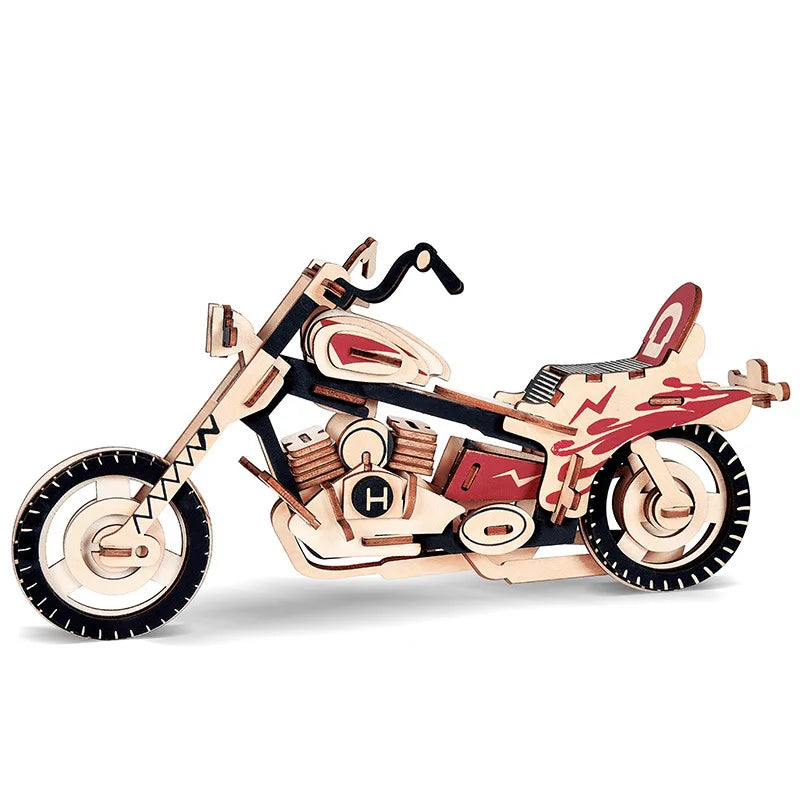 3D Wooden Puzzle Vehicle Series Building Model Handmade Bus Truck Motorcycle Wooden Themed DIY Educational SimulationToys
