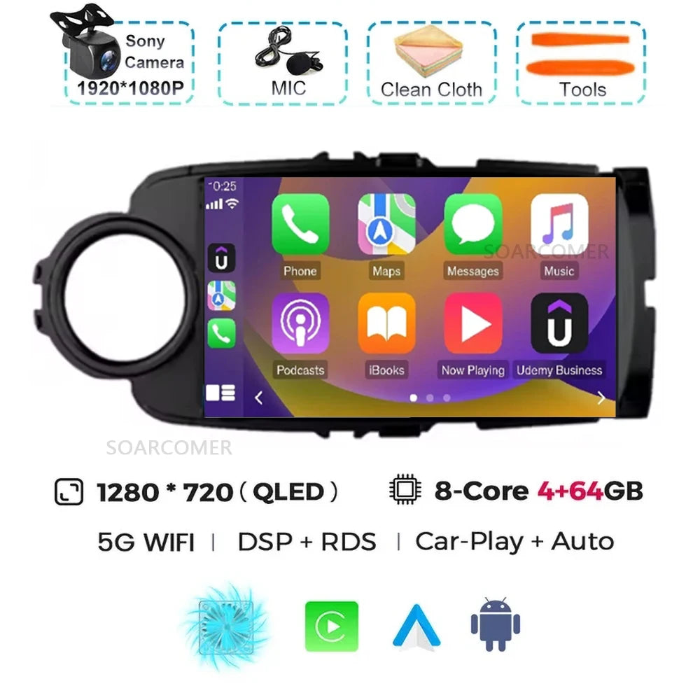 Android 15 For Toyota Yaris 2011 - 2017 Multimedia Player Carplay Auto Car Radio GPS video Qualcomm Snapdragon DSP WiFi+4G DVD