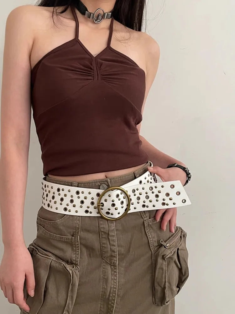 The Waste Soil Wind N Style Retro Belt Woman 2024 New Style Rivet Wide Belt Collocation Jeans Decoration High-Grade Feeling