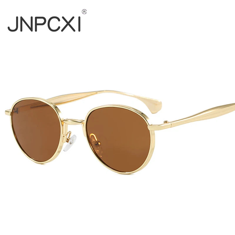 JNPCXI New Retro Metal Oval Sunglasses Women Brand Designer Shades UV400 Fashion Punk Men Blue Sun Glasses