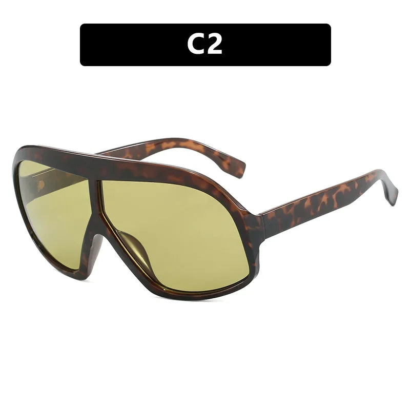 JNPCXI Fashion Oversized Pilot Sunglasses Luxury Yellow Lens Women Men UV400 Brand Designer One Piece Sun Glasses Shades