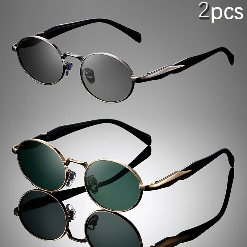 2PCS Women Fashion Oval Sunglasses Brand Desinger Retro Popular Eyeware Girls Travel Party Shades Frameless Sun Glasses UV400