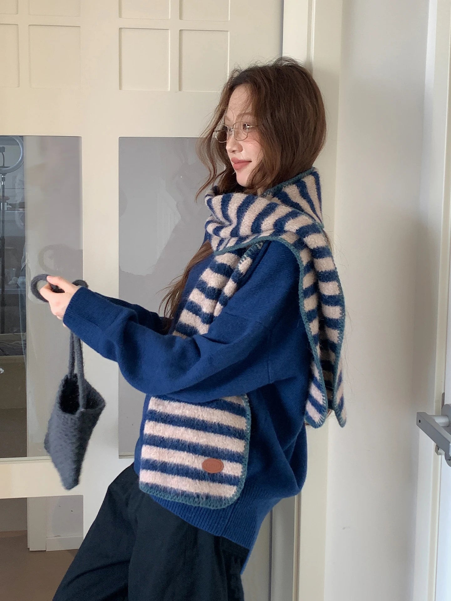 New Striped Scarf For Women Winter Atmosphere Student Thickened Woolen Knitting Neck Protection Cold Resistance Warmth