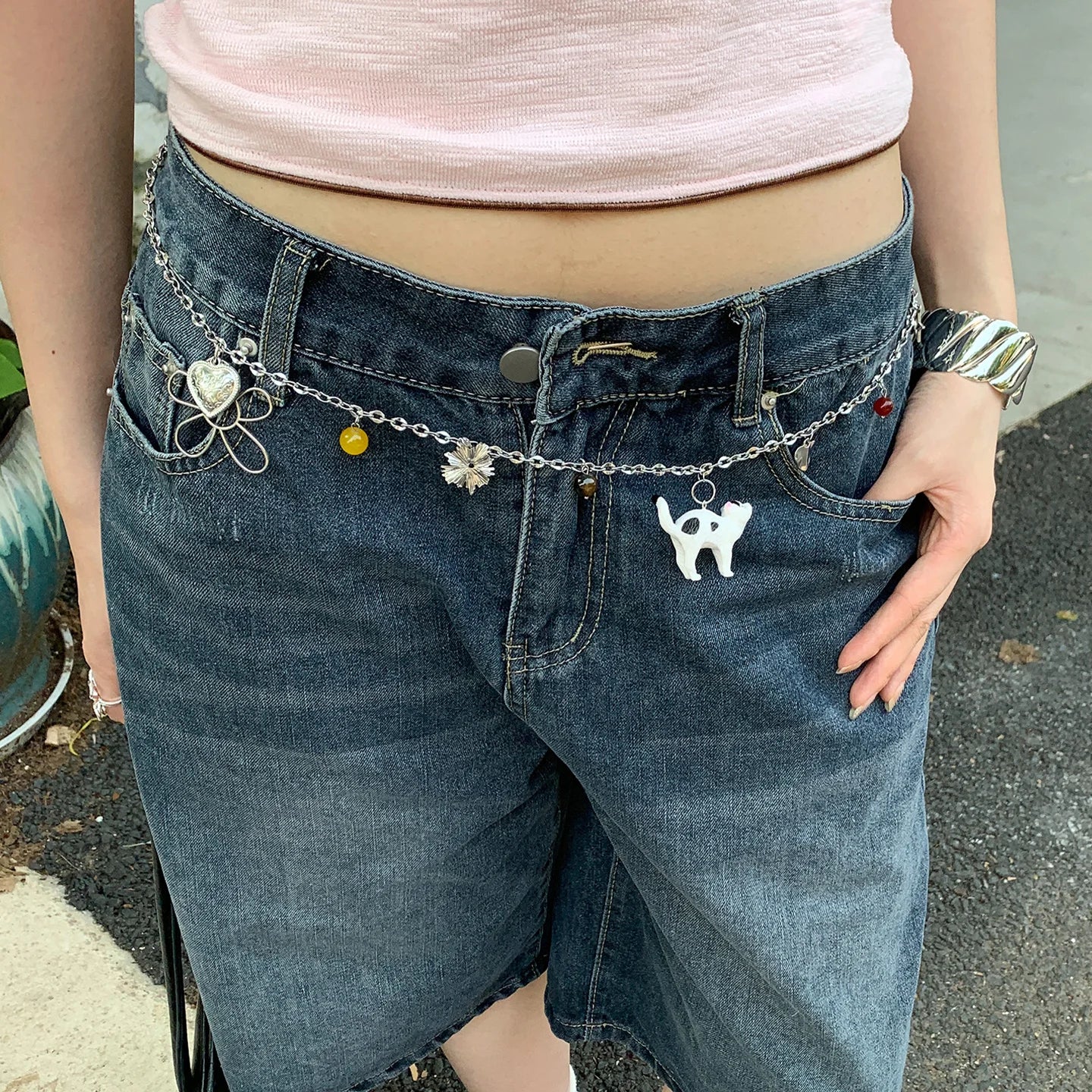 Original Design Small Cat Floral Waist Chain For Women Korean Style High-End Skirt Jeans Chain Decoration Versatile Belt