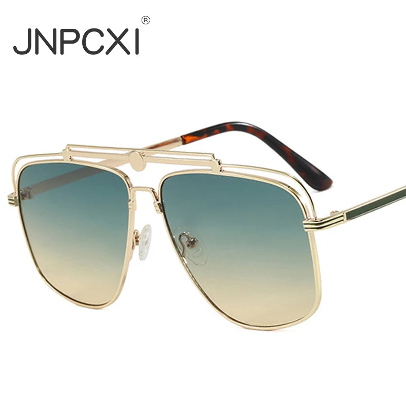 JNPCXI New Vintage Double Bridges Metal Pilot Sunglasses Women Popular Punk Outdoor Driving Men Sun Glasses
