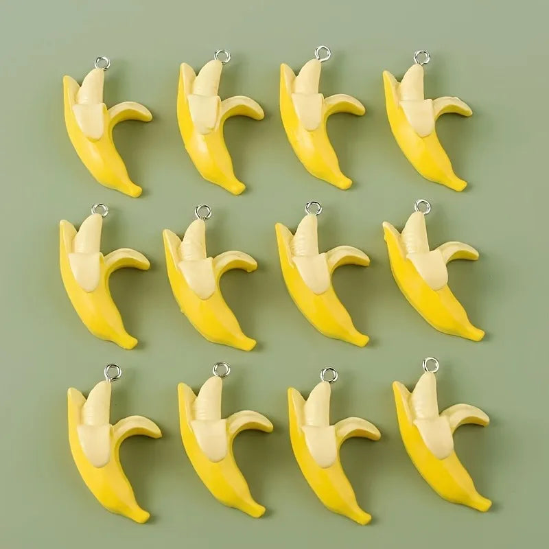 10pcs Cute 3D Banana Charms Fruit Pendants for Jewelry Making DIY Handmade Bracelet Earrings Key Chain Accessories