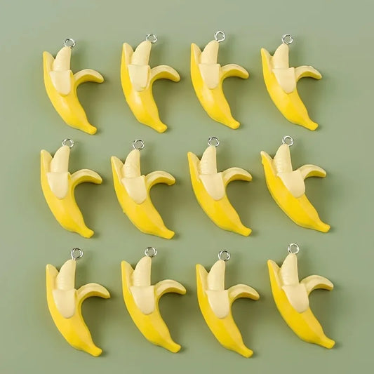 10pcs Cute 3D Banana Charms Fruit Pendants for Jewelry Making DIY Handmade Bracelet Earrings Key Chain Accessories