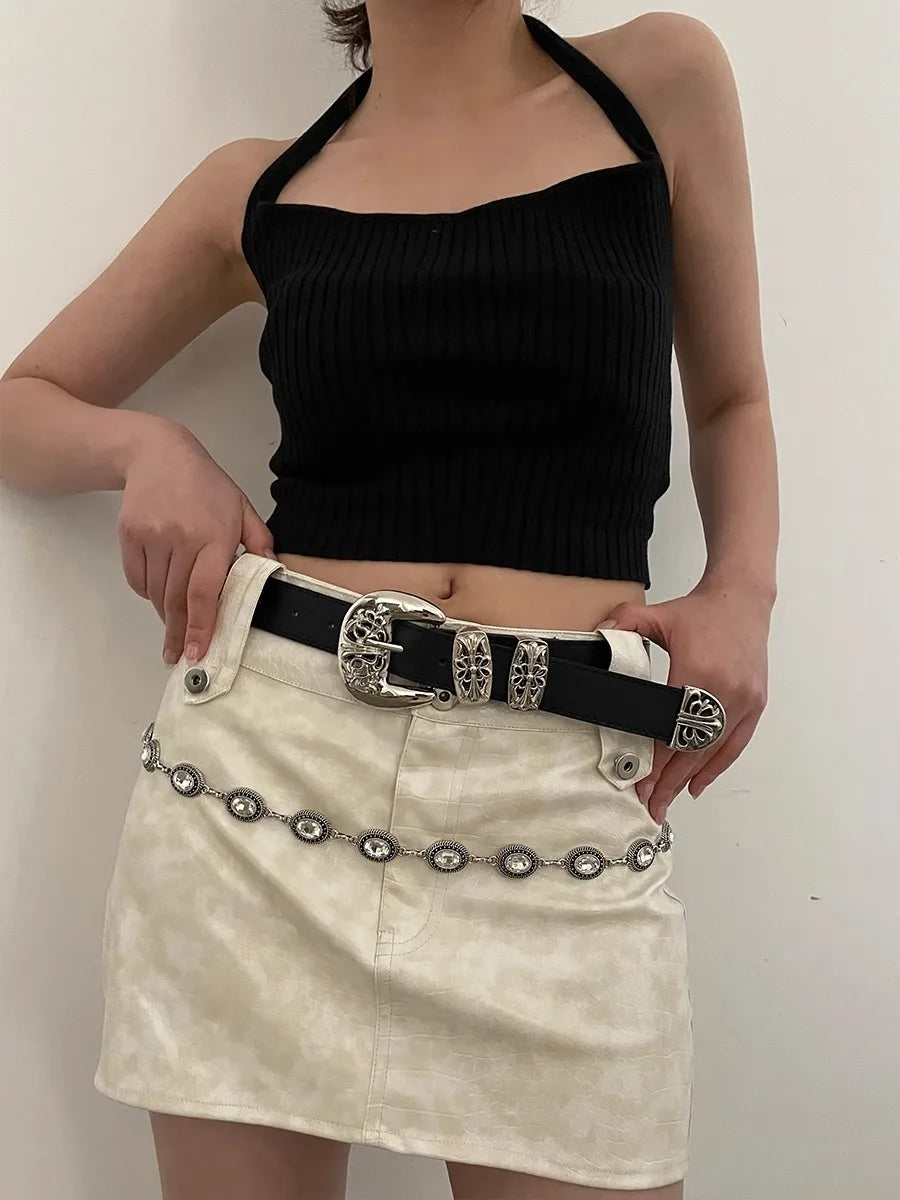 N-Style Retro Y2K Niche Belt Lady Fashionable With Pants Decoration Jeans Belt Width Belt Design Feeling Black