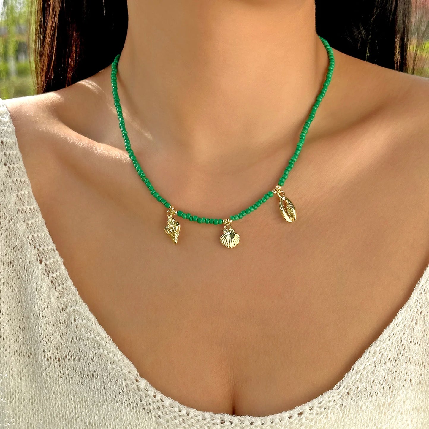 Charming Ceramic Fish Conch Starfish Pendant Necklace for Women Boho Colorful Acrylic Beads Choker Necklace Summer Beach Jewelry