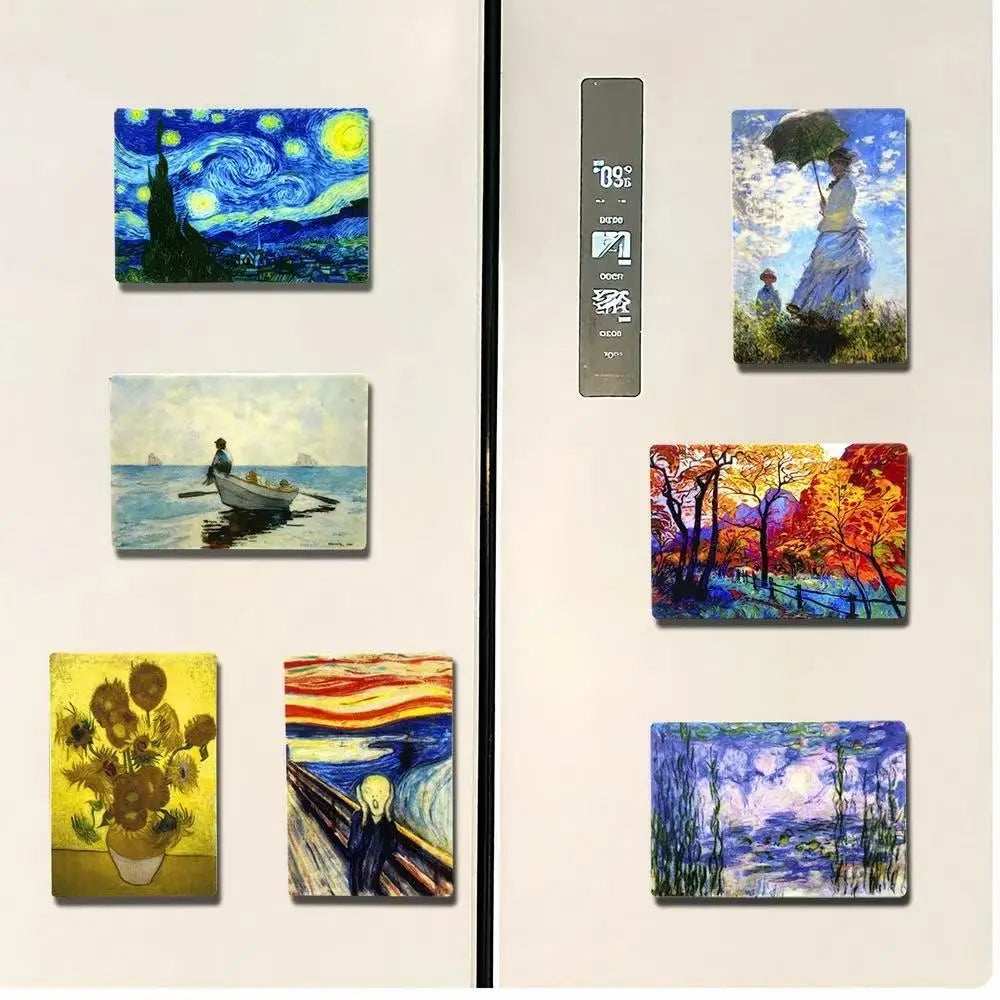Van Gogh Starry Night, Mona Lisa Fridge Magnets - World Famous Paintings Art Refrigerator Magnets Set, Gift for Art Lovers