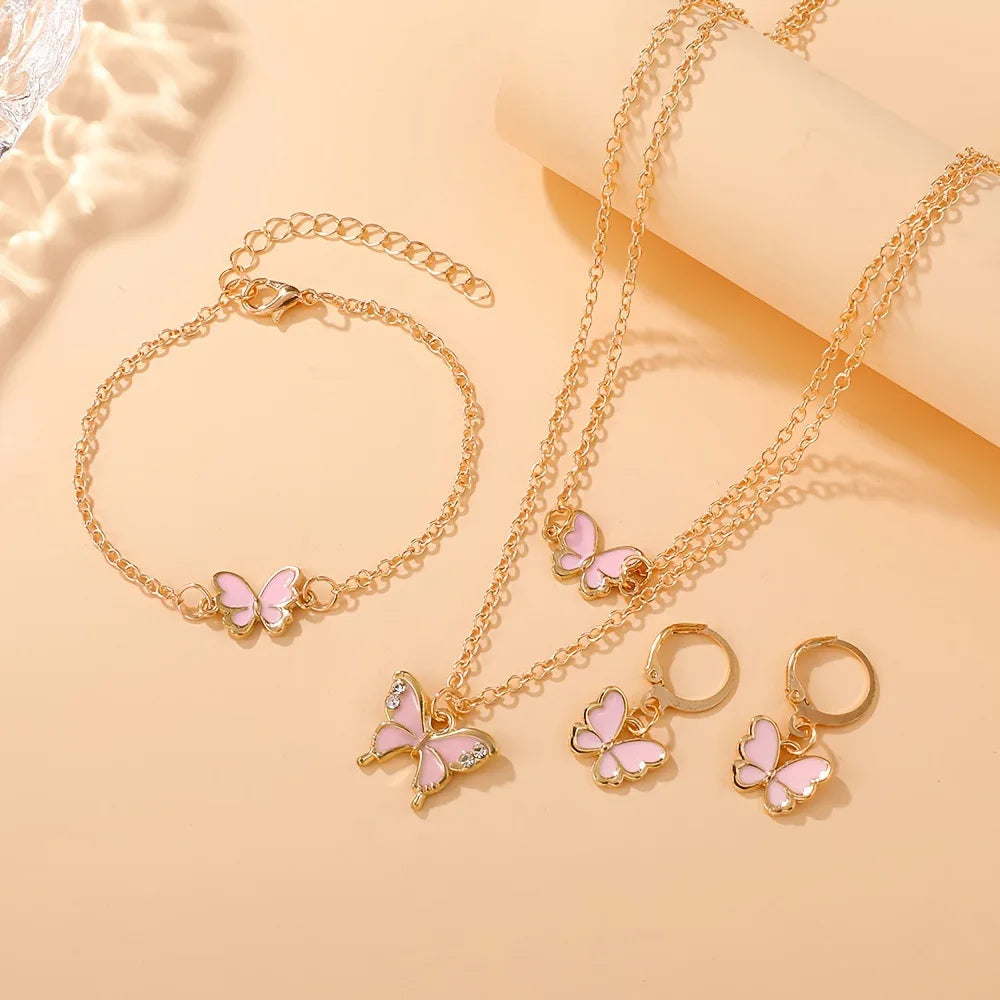 Romantic Black Butterfly Crystal Jewelry Set for Women Gold Color Necklace Earrings Bracelet Set Wedding Valentine's Day Gift