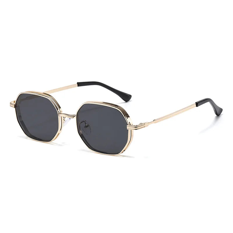 JNPCXI New Polygon Round Metal Sunglasses Women Fashion Clear Ocean Gradient Purple Lens Shades UV400 Men Sun Glasses