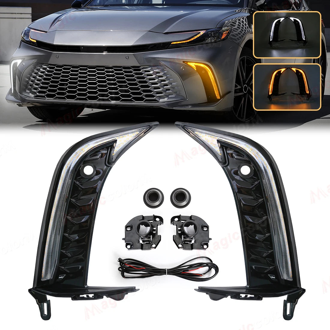 DRL For Toyota Camry SE XSE 2024 2025 Daytime Running Lights with Radar Hole LED Fog Lamp Dynamic Turn Signal Start Up Animation